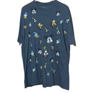 Disney Mickey Mouse & Friends T Shirt 2XL Heather Blue Goofy Donald Duck Cartoon